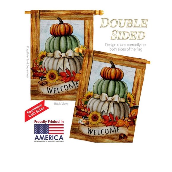 Fall Pumpkin Trio Fall Time Harvest Autumn Floral Decor Flag House Flag 28" x 40 - Picture 2 of 2